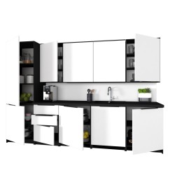 Słupek Kuchenny Stojąca Szafka Kuchenna KIRA Czarna Biały Mat 60x200cm