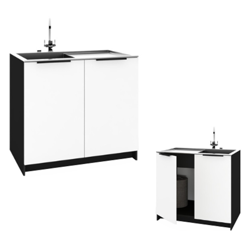 Szafka Kuchenna pod zlew Stojąca KIRA Czarna Biały Mat 80cm Cichy Domyk
